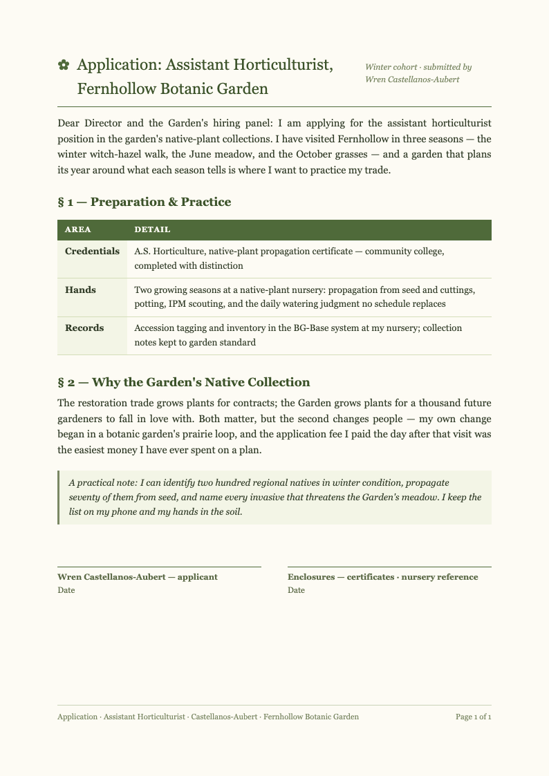 Botanical nature application letter